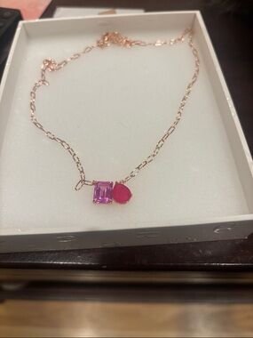 Rose Gold Necklace with Rose Quartz and Pink Sapphire